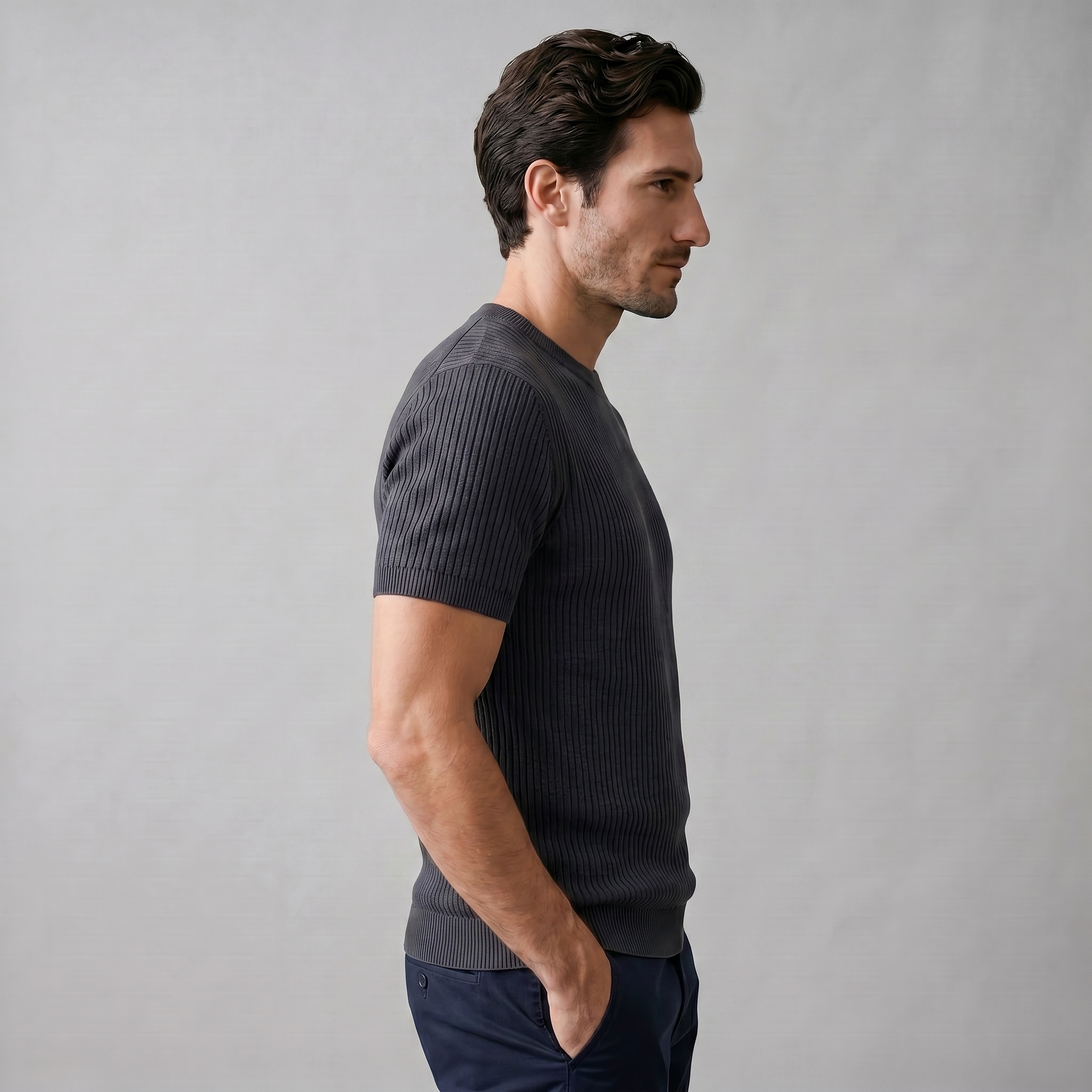Camiseta de Malha Fina com Gola Redonda