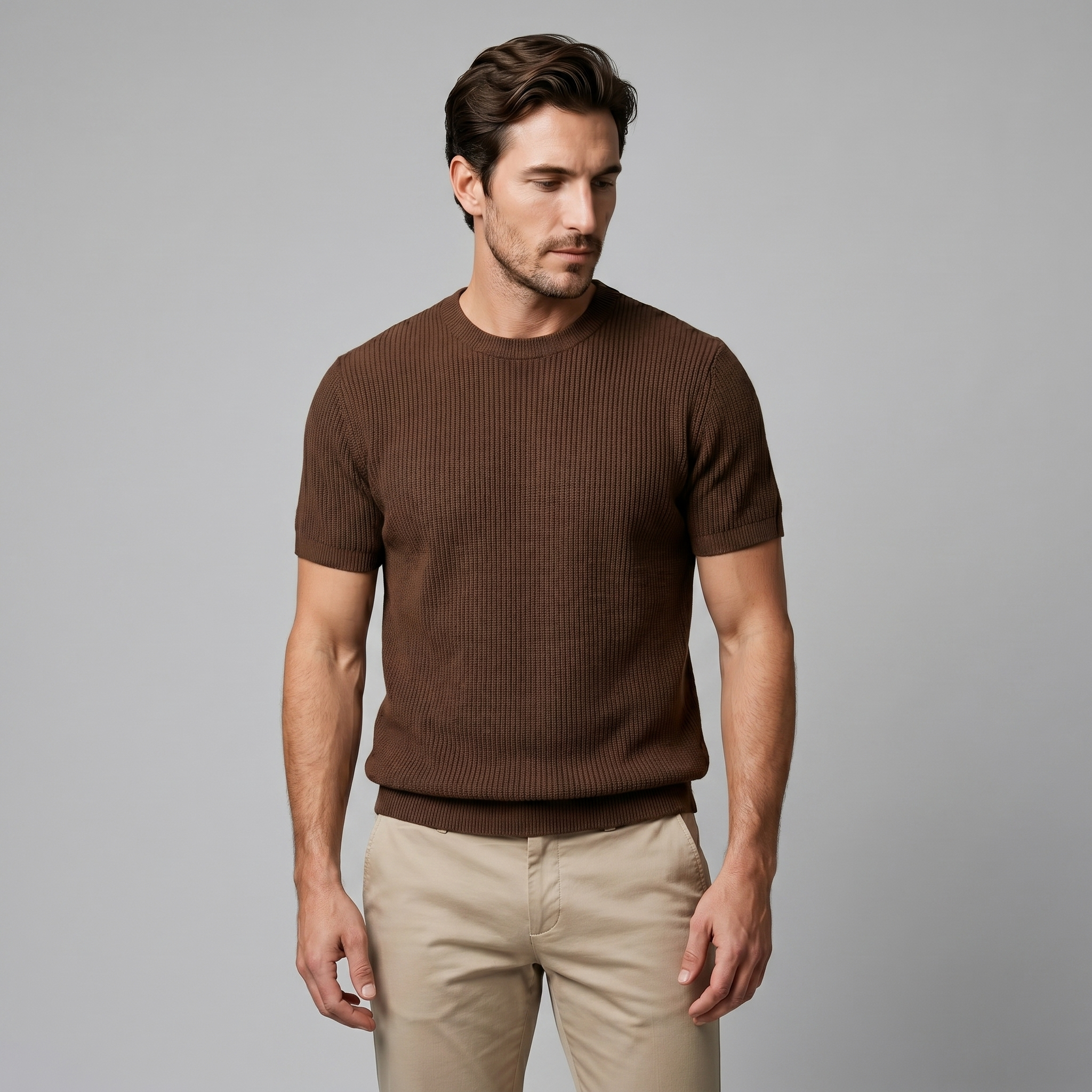Camiseta de Malha Fina com Gola Redonda