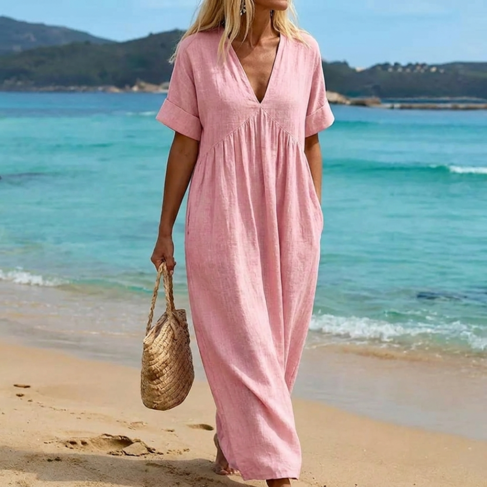 Robe longue pour femme - silhouette ample évasée pour la plage
