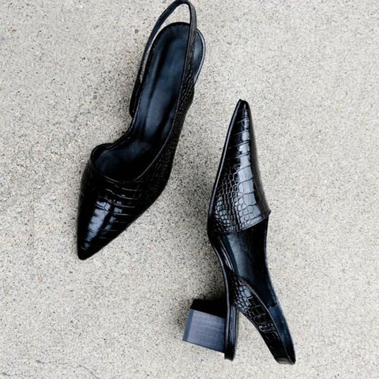 Flared women's pumps - square heels and open-toe style - office