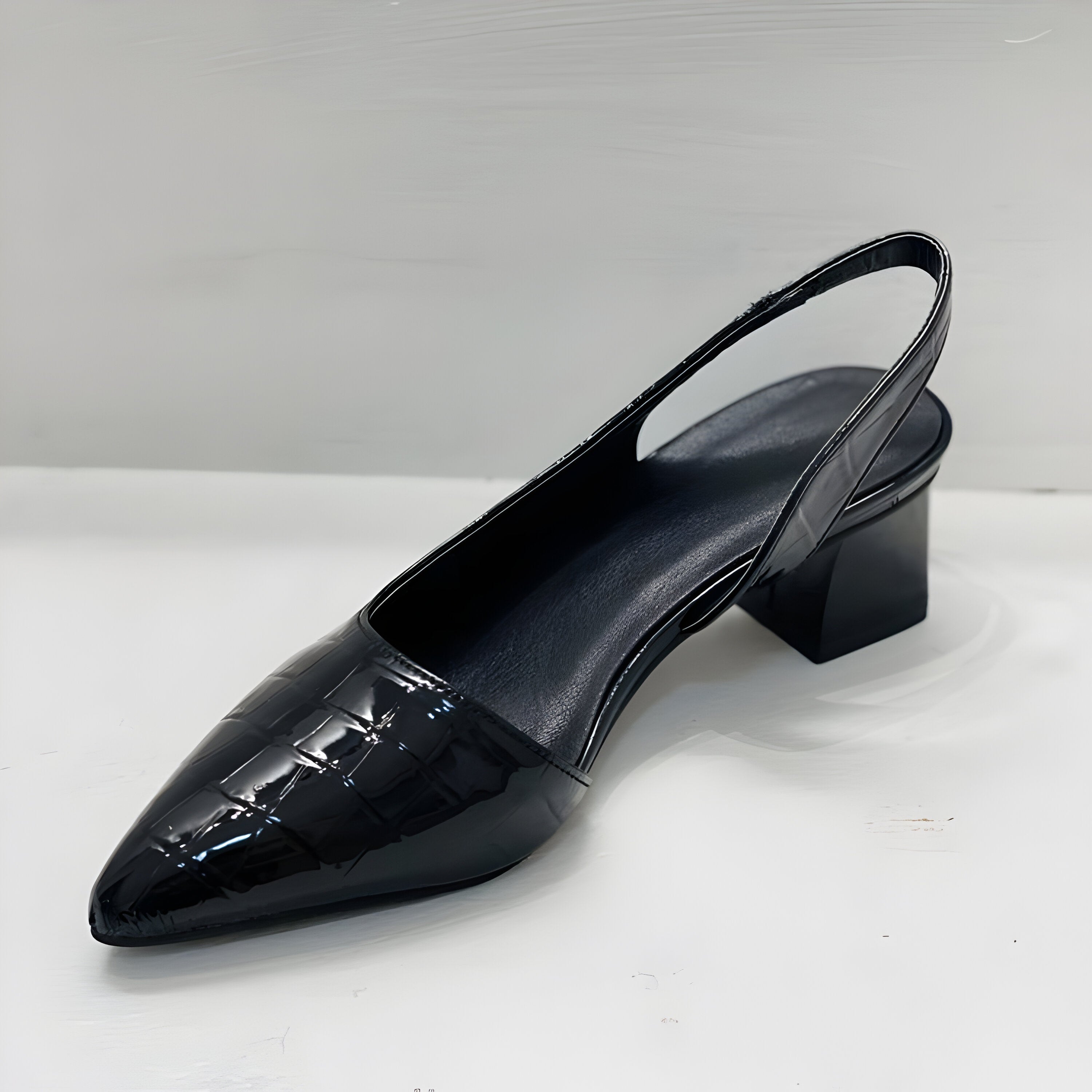 Flared women's pumps - square heels and open-toe style - office