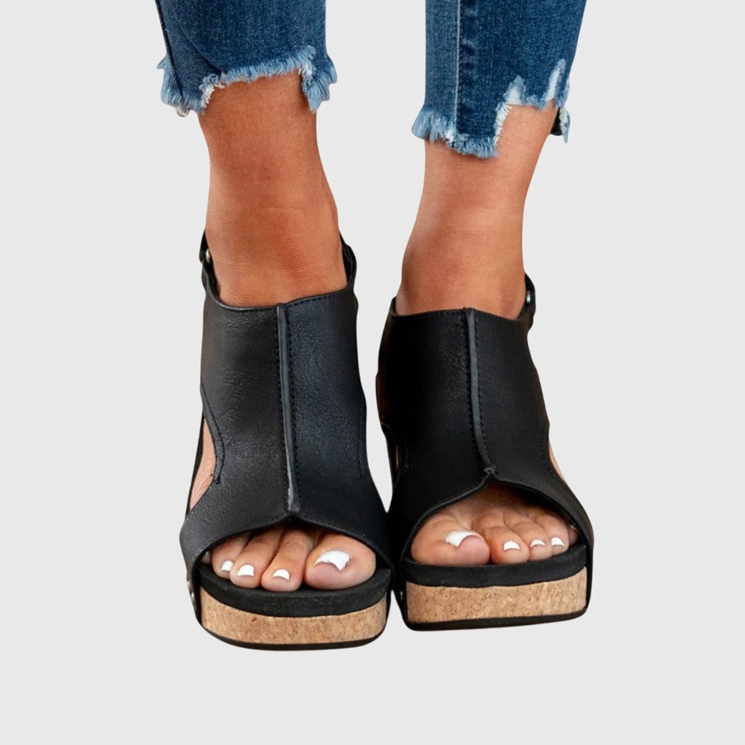 Sandalias de cuña para mujer — punta abierta y correa en el tobillo — verano