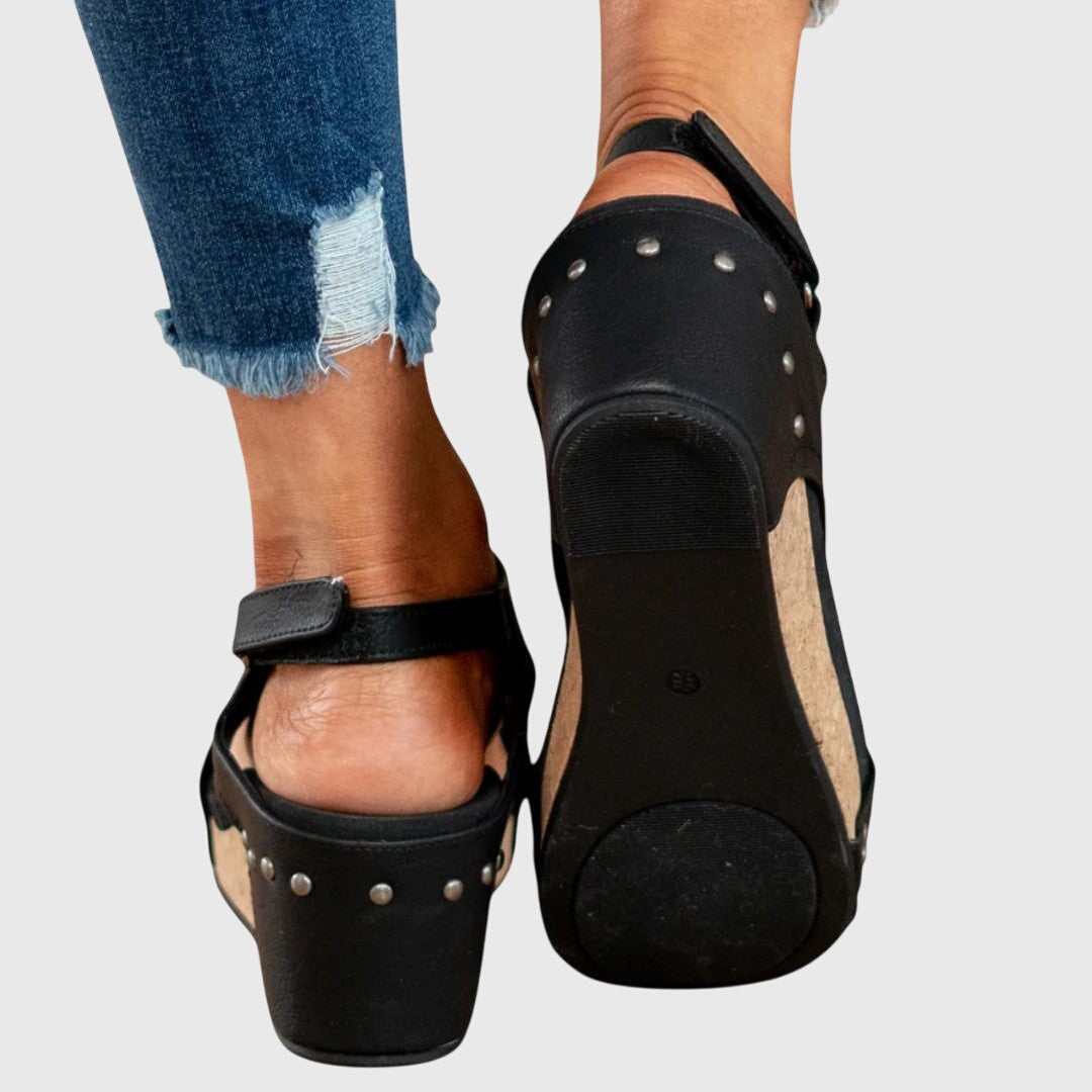 Sandalias de cuña para mujer — punta abierta y correa en el tobillo — verano