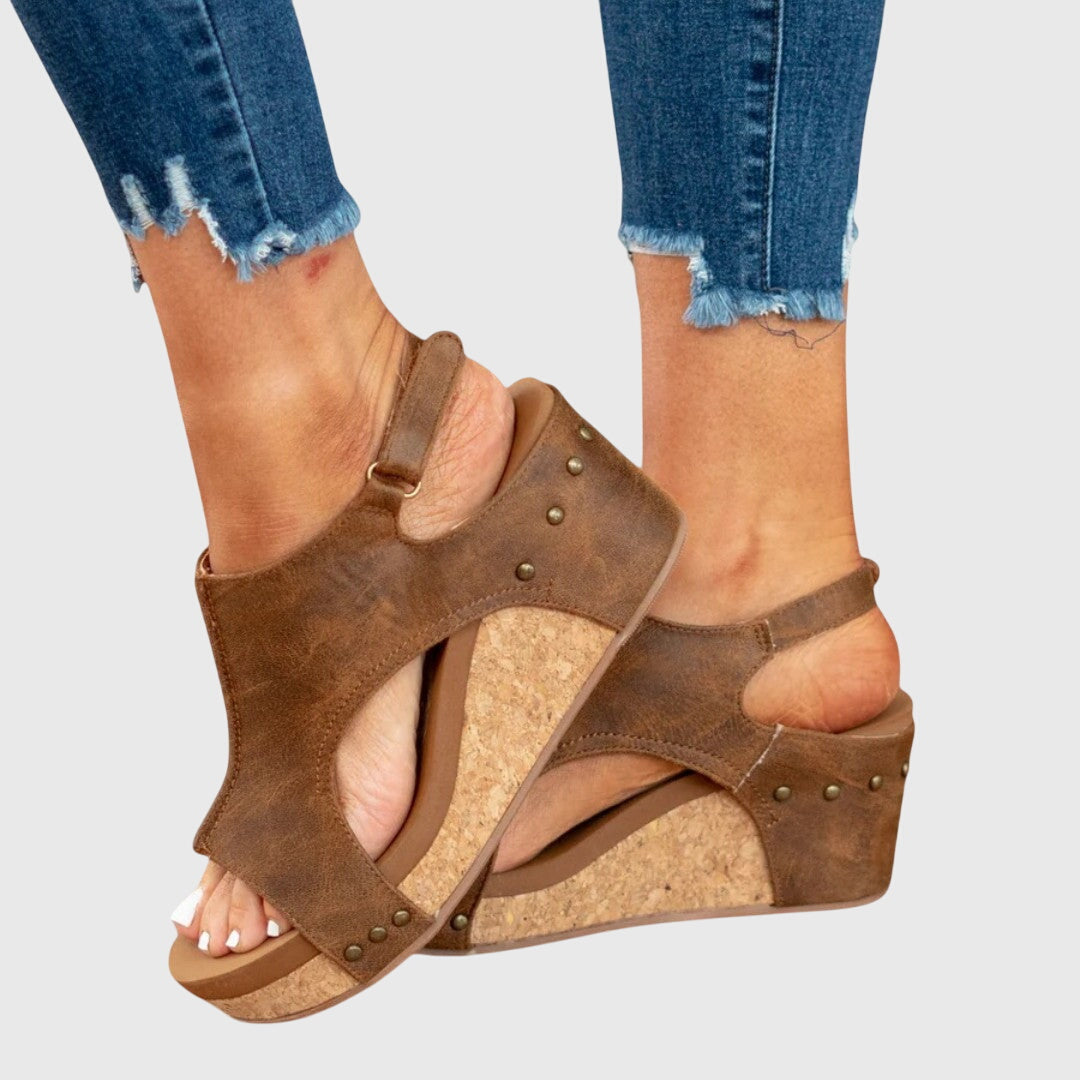 Sandalias de cuña para mujer — punta abierta y correa en el tobillo — verano