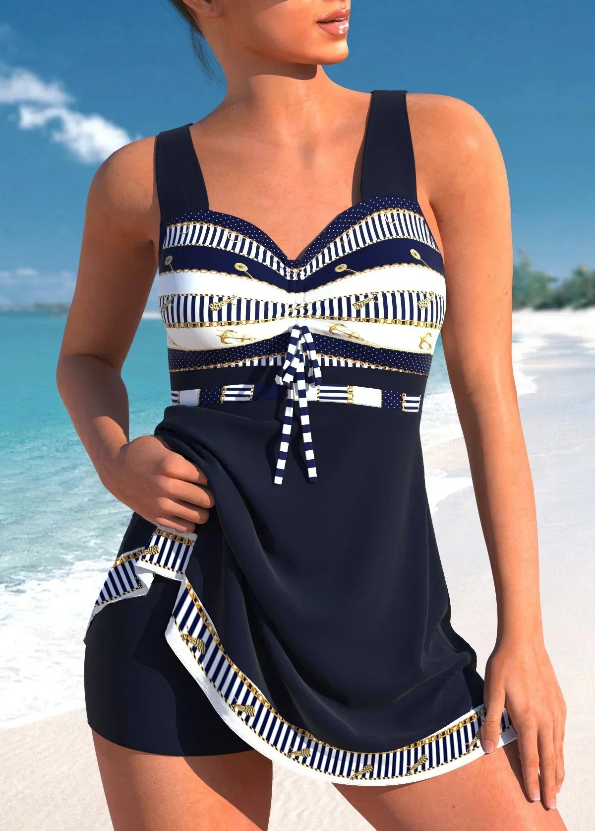 Plážové tankini s potiskem a integrovanou podprsenkou