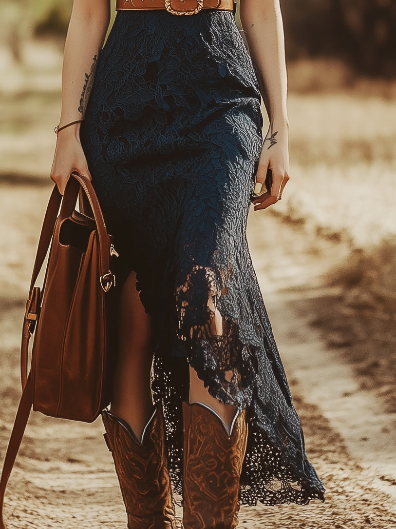 Robe Longue en Dentelle à Col en V et Coupe Sirène sans Manches pour Femme