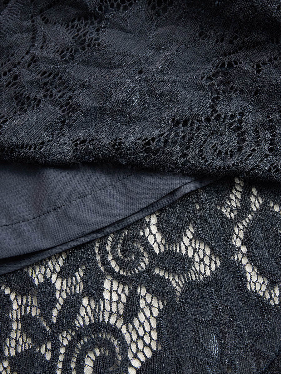 Robe Longue en Dentelle à Col en V et Coupe Sirène sans Manches pour Femme