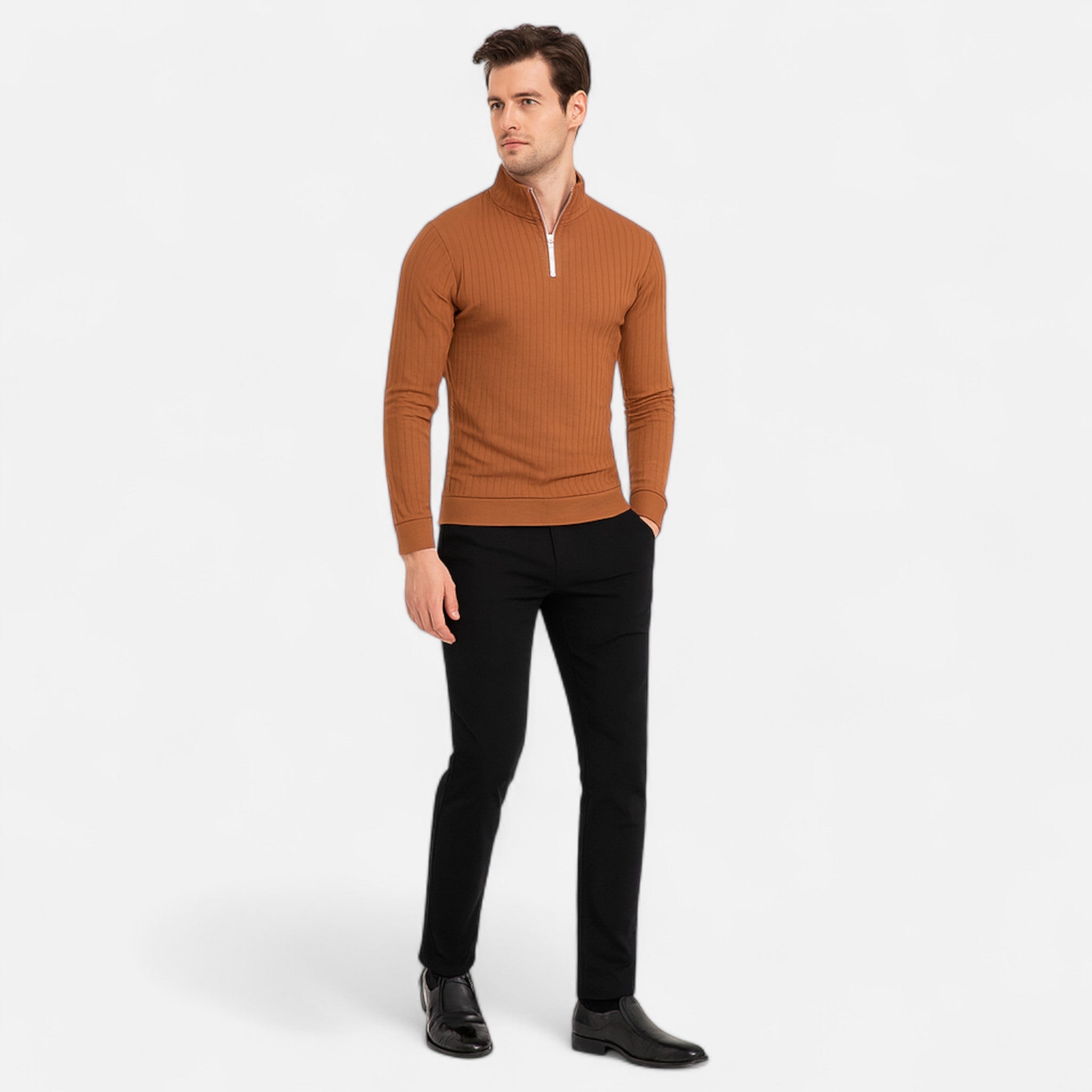 Velclairemode.com | Men's Half-Zip Sweater – Elegant Knit, Controlled Casual Style