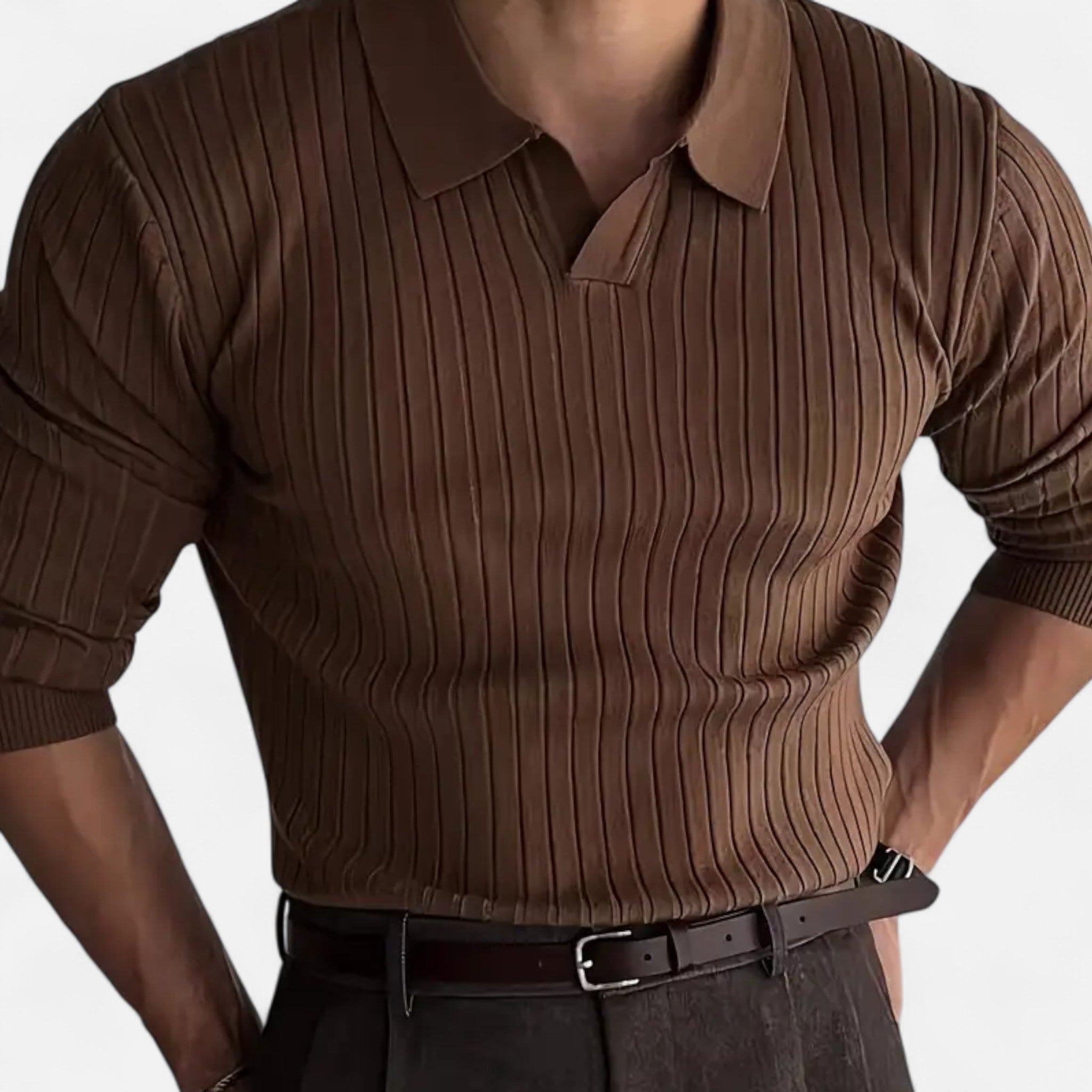 Velclairemode | Men's Solid Ribbed Knit Sweater Fall-Winter