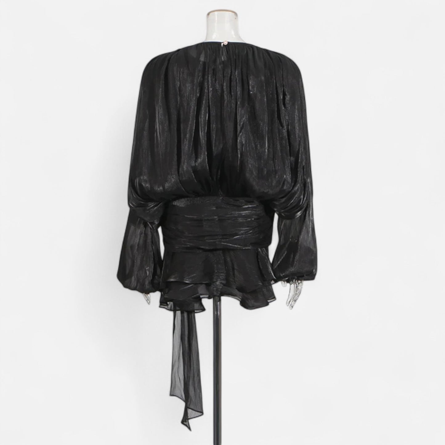 Velclairemode | Robe-Chemise Mini Femme Unie – Col V, Manches Longues, Détail Lacé & Design Structuré