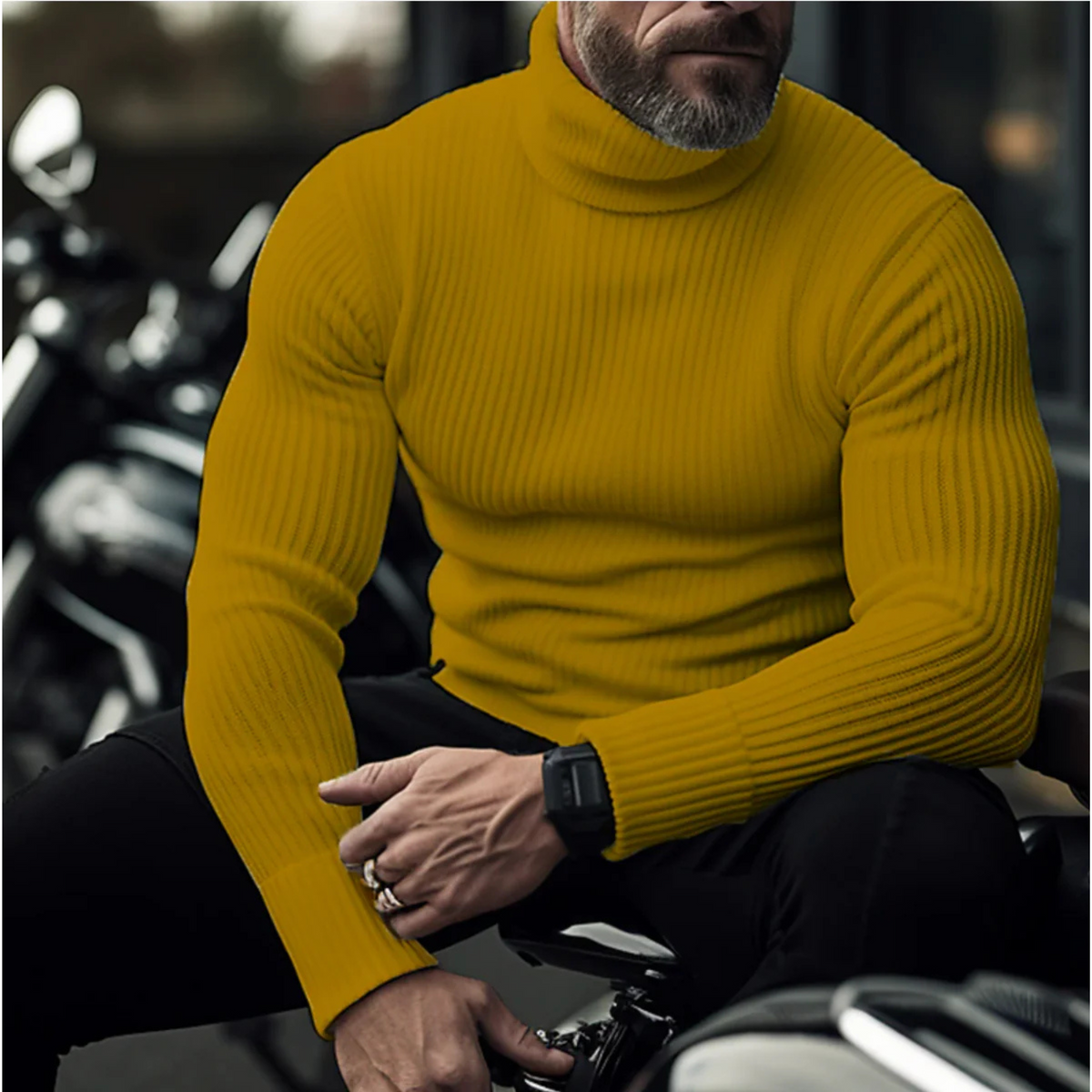 Uomo Maglione a Collo Alto Quotidiano Vestibilità Aderente Maglia a Coste Calore per Tutto il Giorno