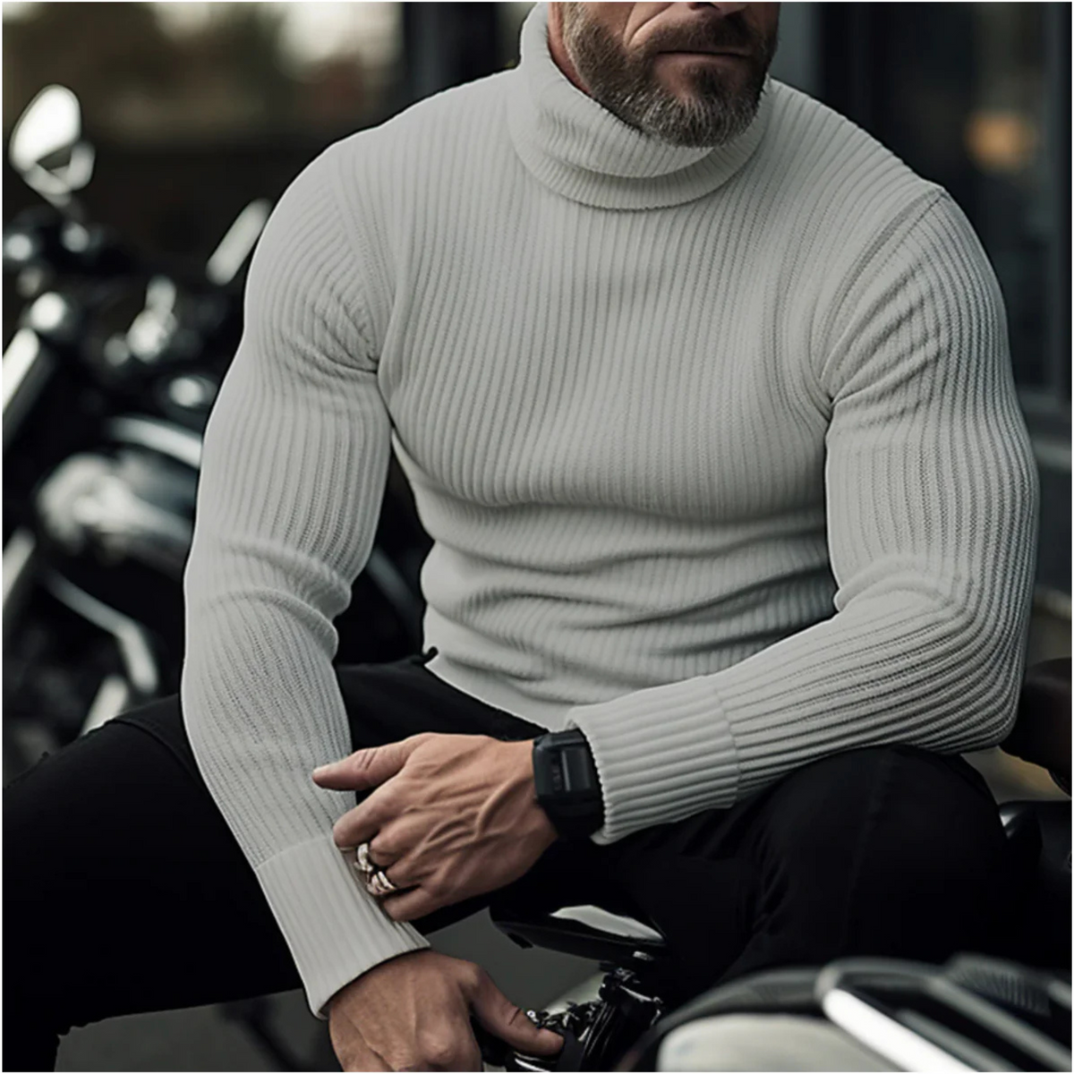 Uomo Maglione a Collo Alto Quotidiano Vestibilità Aderente Maglia a Coste Calore per Tutto il Giorno