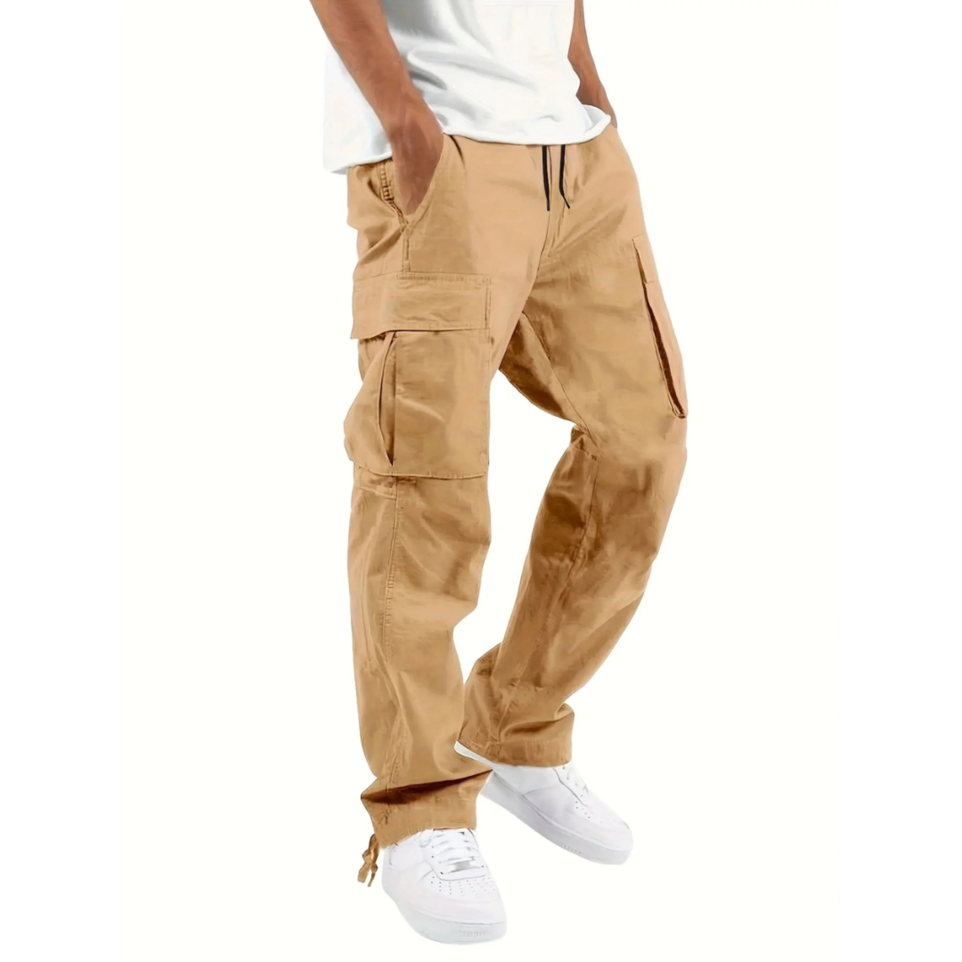 Pantalon cargo pour homme coupe large en tissu à chevrons avec taille élastique