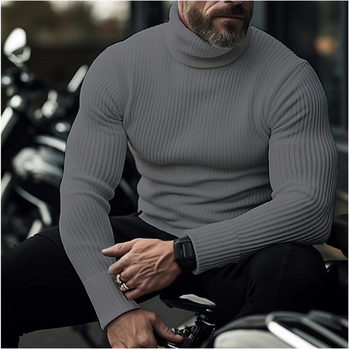 Uomo Maglione a Collo Alto Quotidiano Vestibilità Aderente Maglia a Coste Calore per Tutto il Giorno