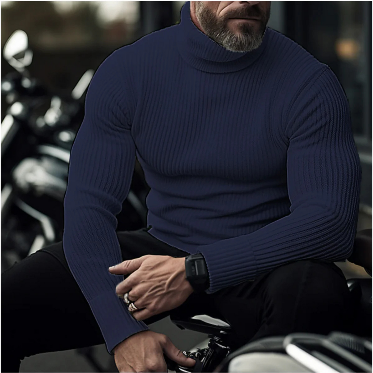 Uomo Maglione a Collo Alto Quotidiano Vestibilità Aderente Maglia a Coste Calore per Tutto il Giorno