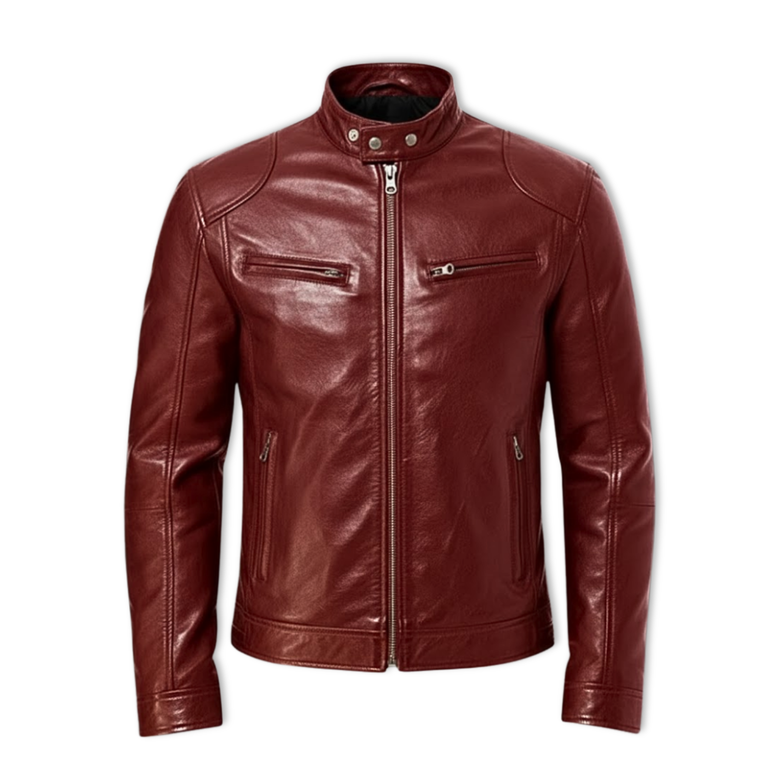Veste en cuir PU pour homme à fermeture éclair, coupe slim, col, vêtement d’extérieur