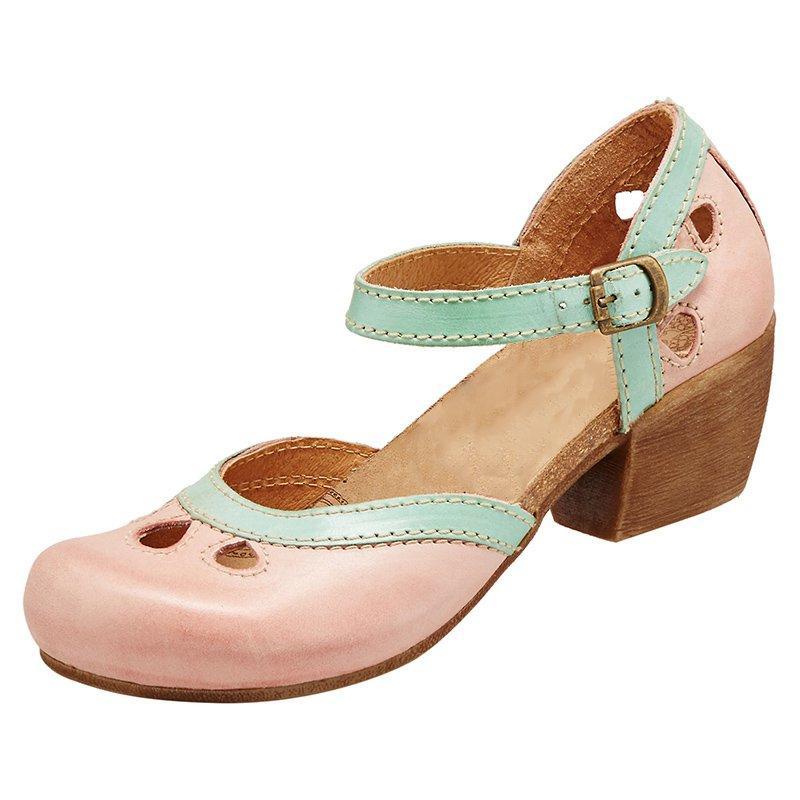 Sandale Închise cu Toc Mediu pentru Femei Pantofi Retro cu Barete Colorate