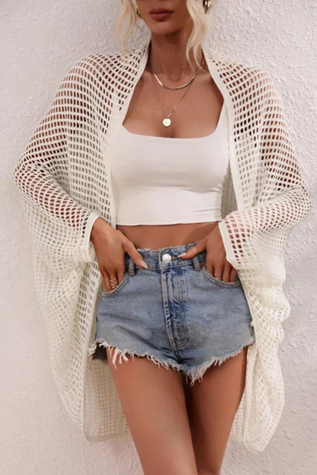 Cardigan de plajă croșetat pentru femei, kimono decupat și accesorii de plajă