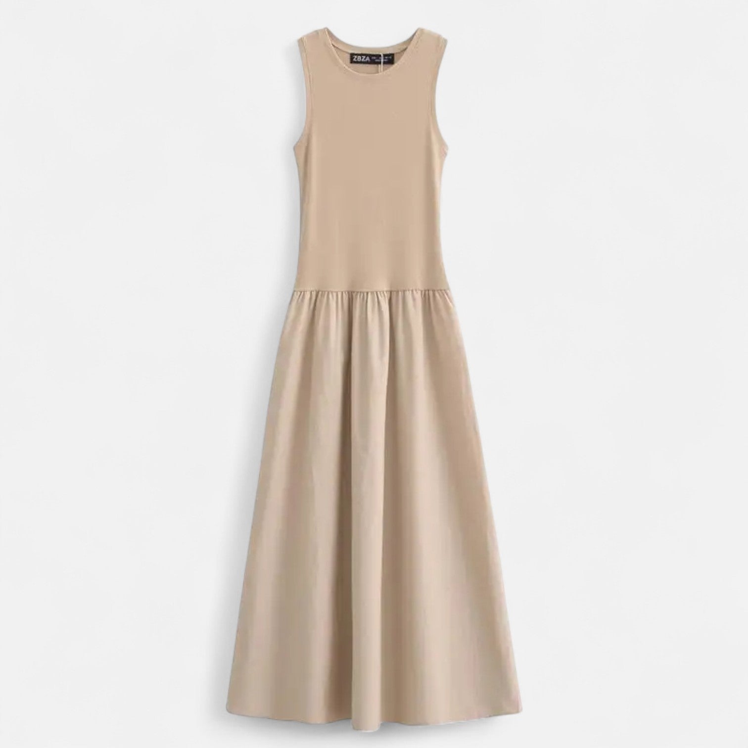 Robe Longue Évasée Sans Manches à Col Rond pour Femme en Fibre Synthétique