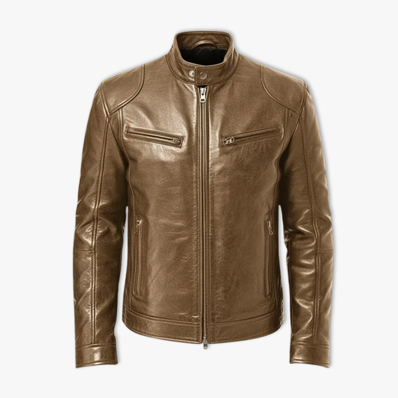 Veste en cuir PU pour homme à fermeture éclair, coupe slim, col, vêtement d’extérieur