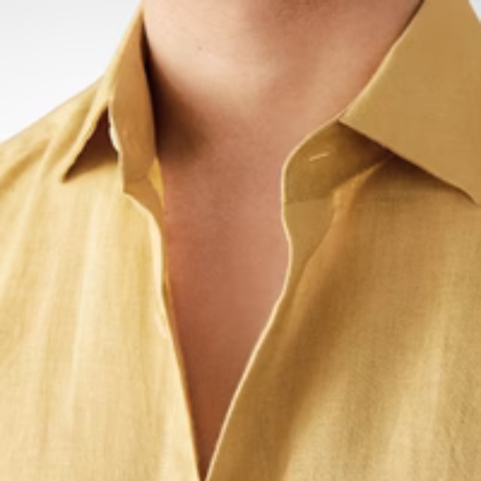 Chemise en Coton et Lin à Manches Longues pour Homme avec Col Rabattu et Boutons