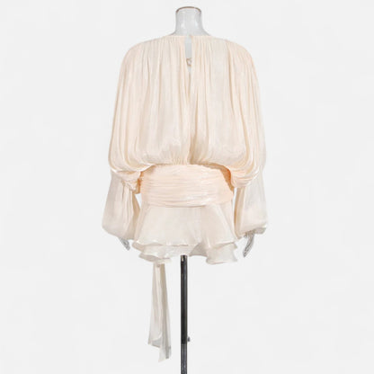 Velclairemode | Robe-Chemise Mini Femme Unie – Col V, Manches Longues, Détail Lacé & Design Structuré