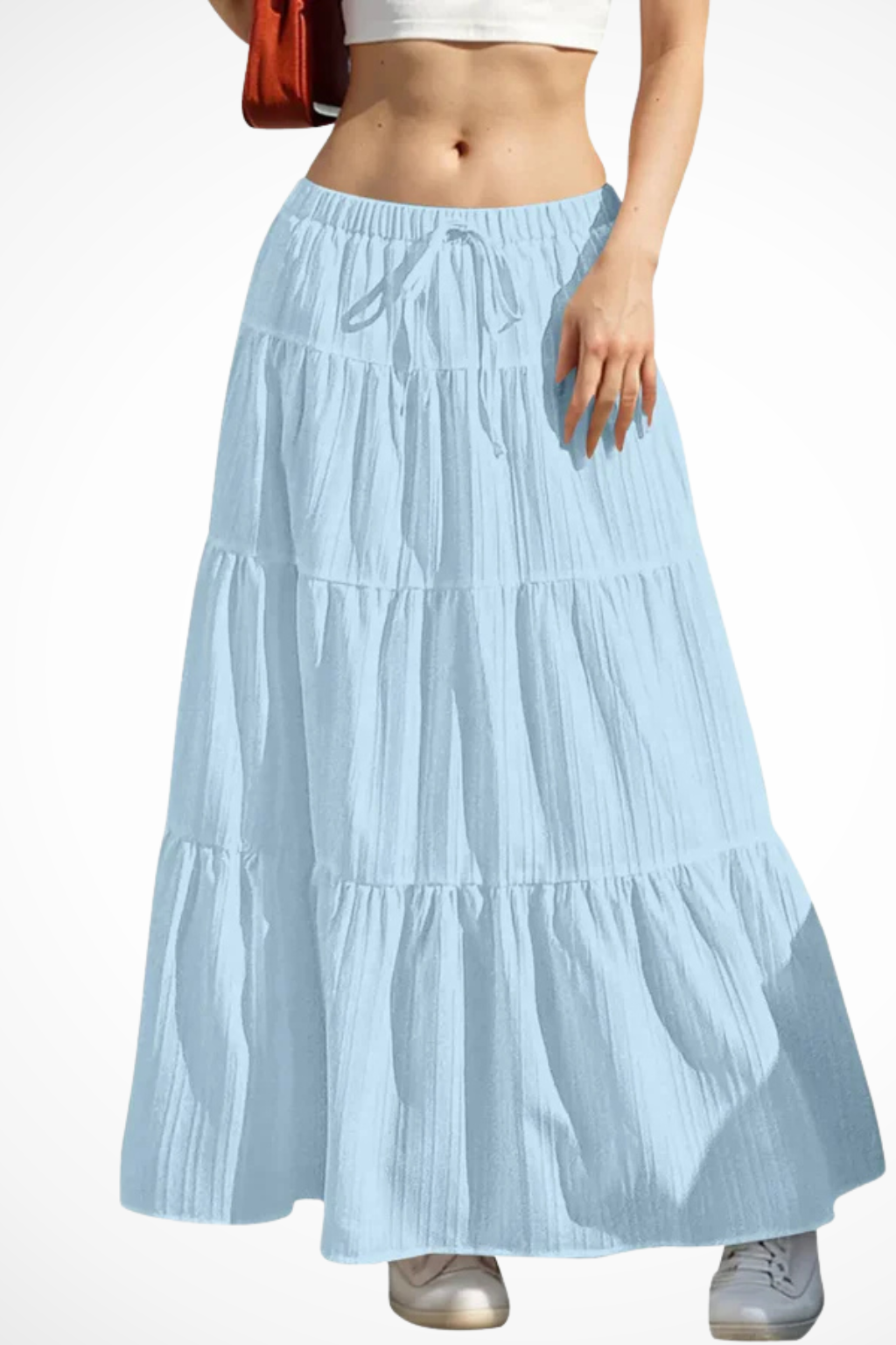 Falda de estilo bohemio con cintura alta ajustable y paneles superpuestos