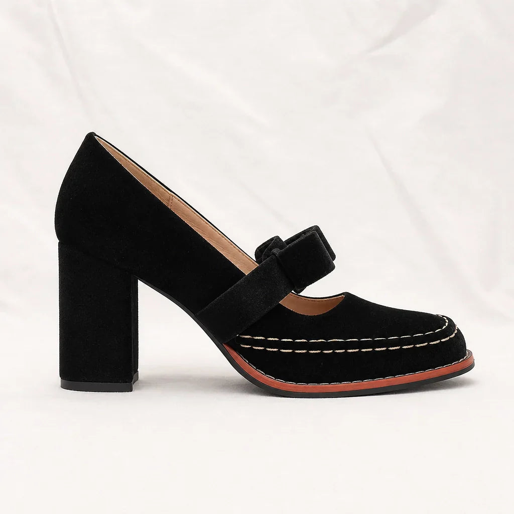 Women's heeled moccasins - retro style velvet for office