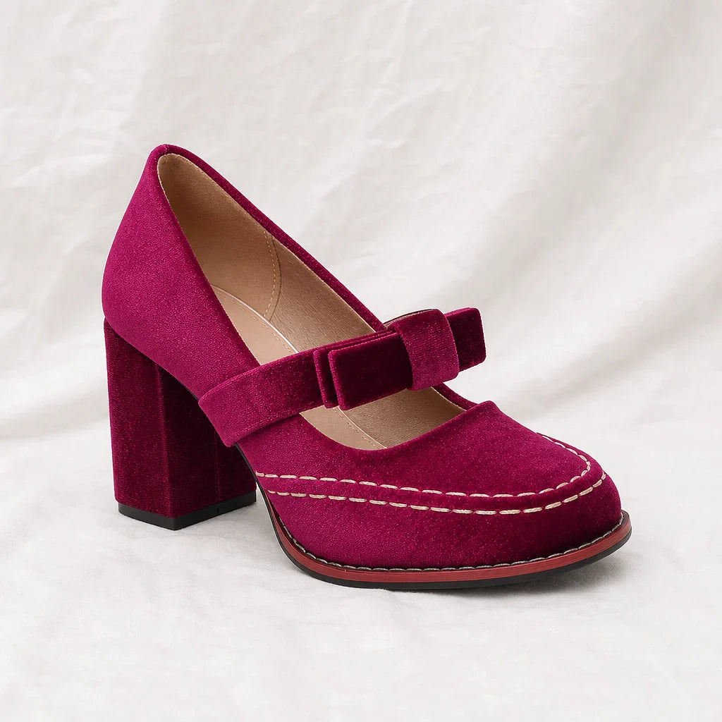 Women's heeled moccasins - retro style velvet for office