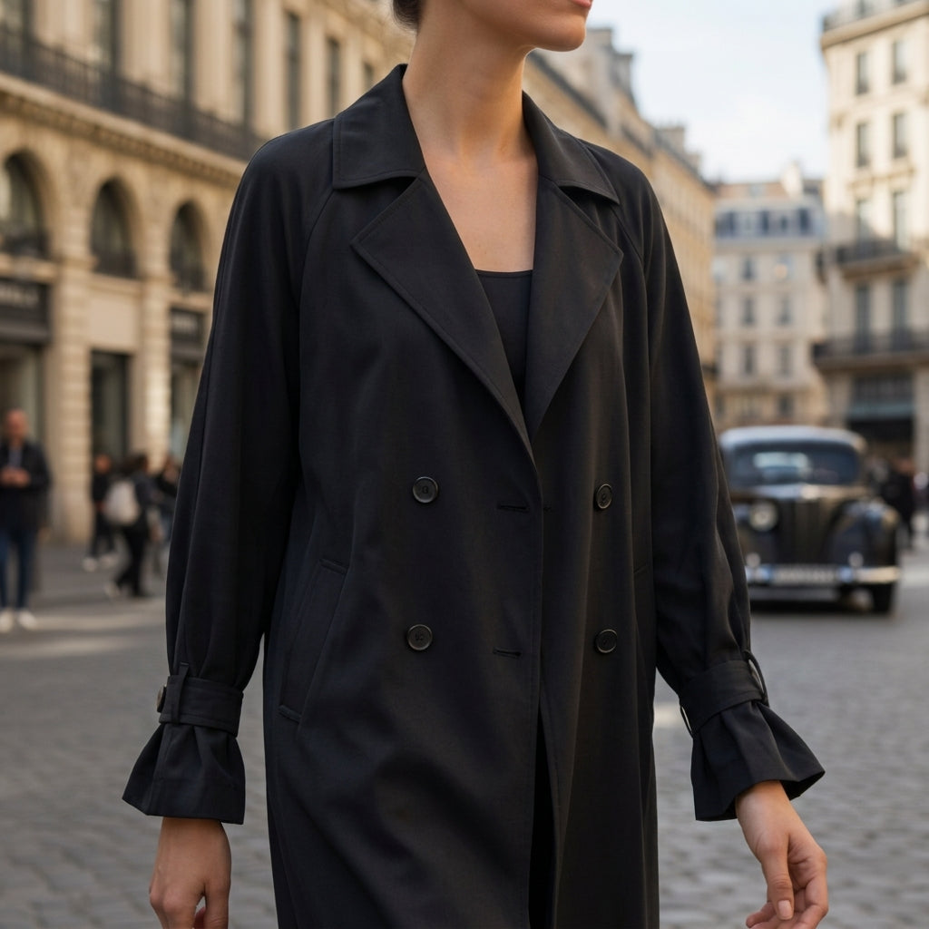 Cappotto trench impermeabile da donna, taglio classico, silhouette raffinata per la città.