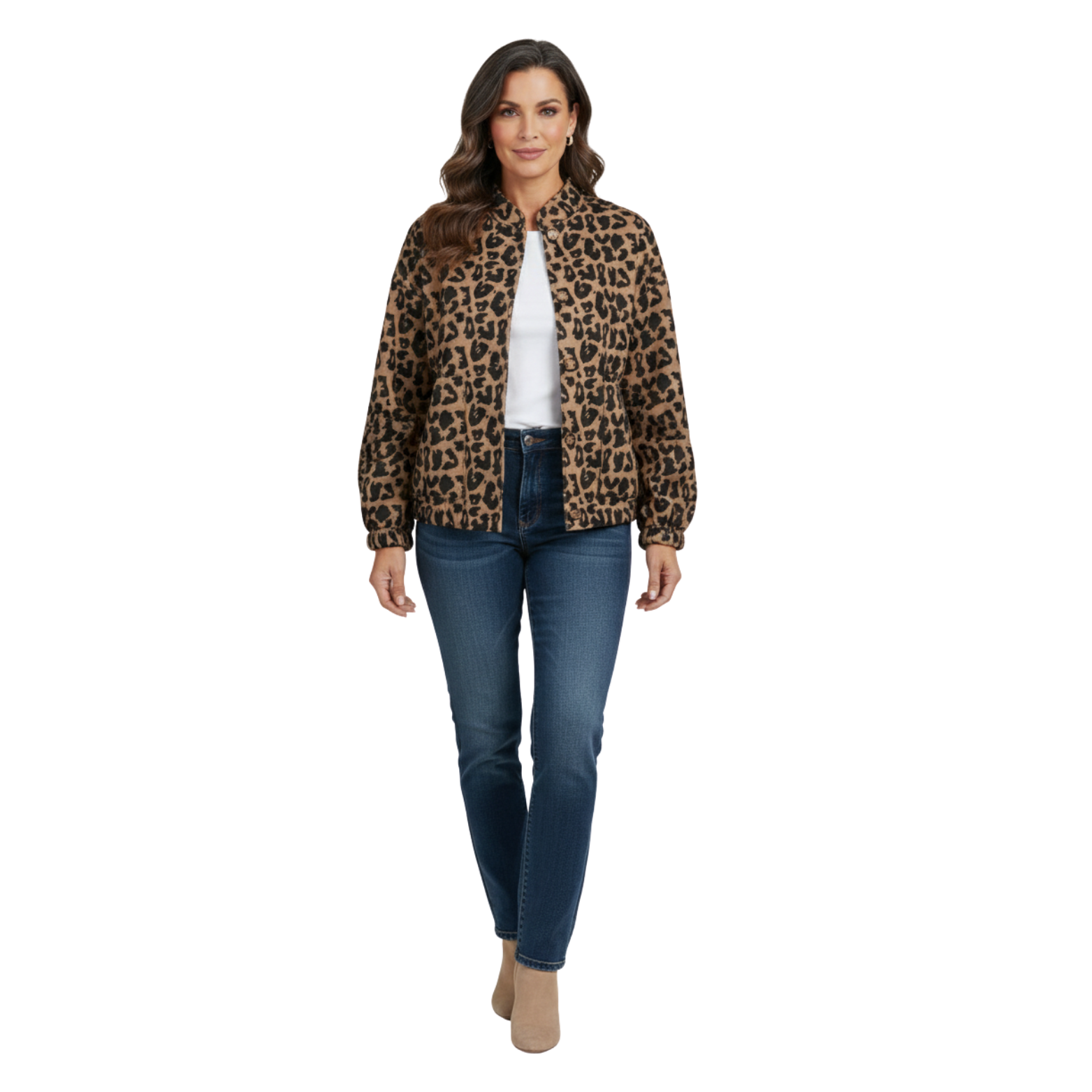 Veste Femme Imprimé Léopard Col Montant Style Rétro Tendance