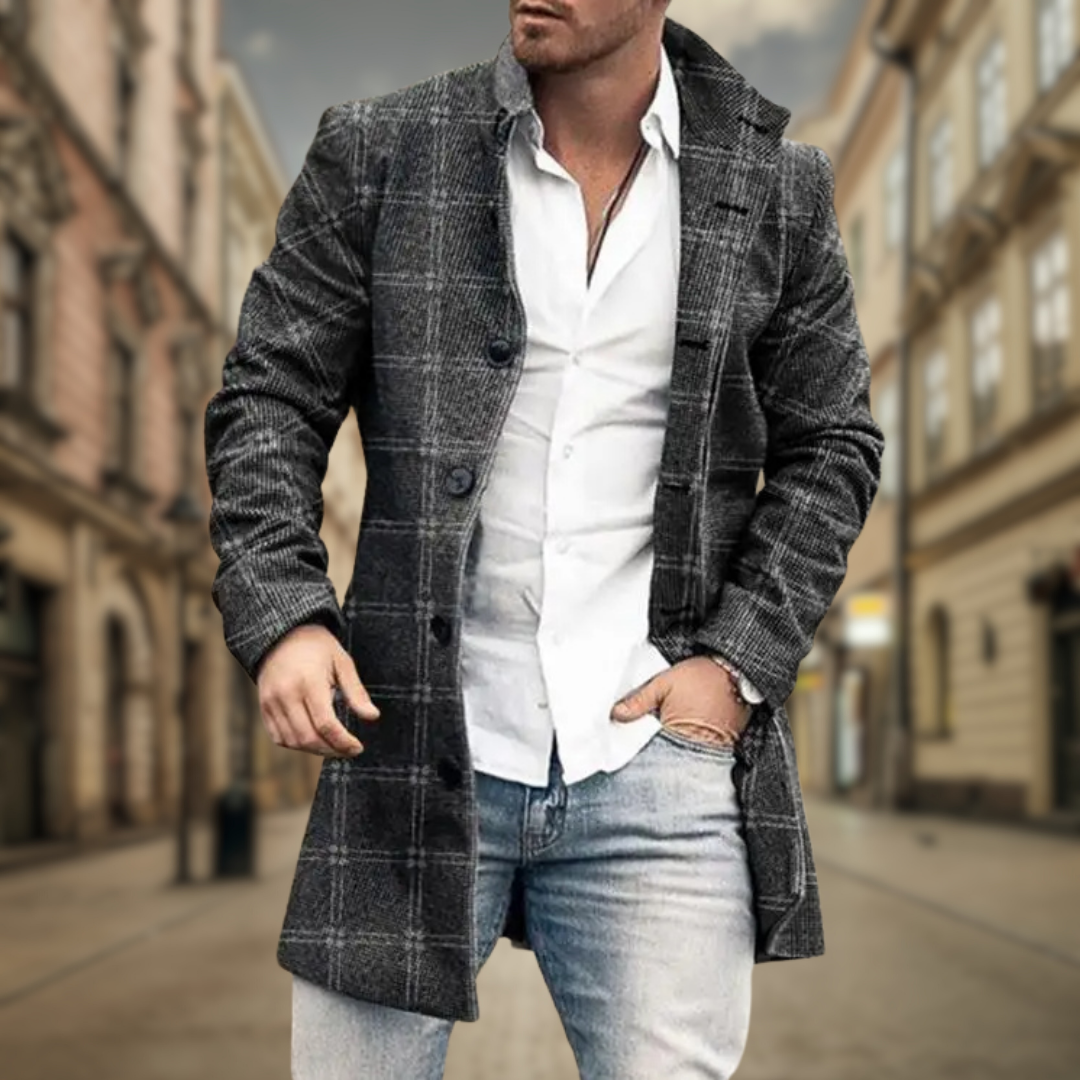 Casaco masculino elegante para o dia a dia no escritório, com corte estruturado e versátil