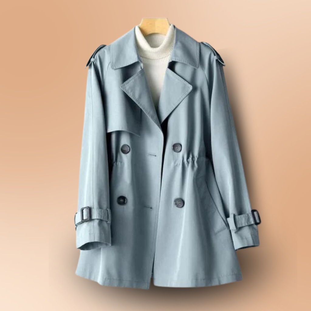 Cappotto trench lungo da donna elegante con doppio petto in cotone.