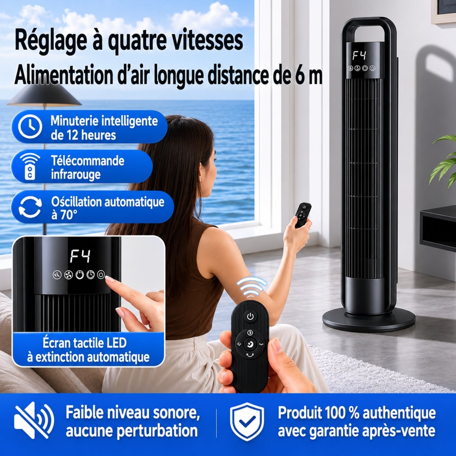 Ventilator tip coloană cu telecomandă și oscilație