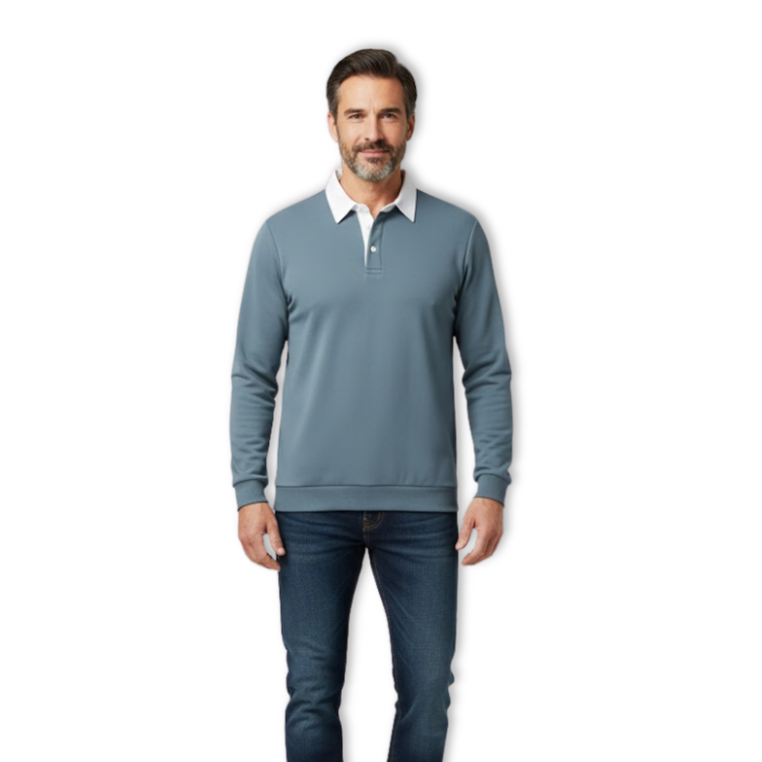 Sweat-shirt Homme à Col Polo Manches Longues Pull Décontracté et Social