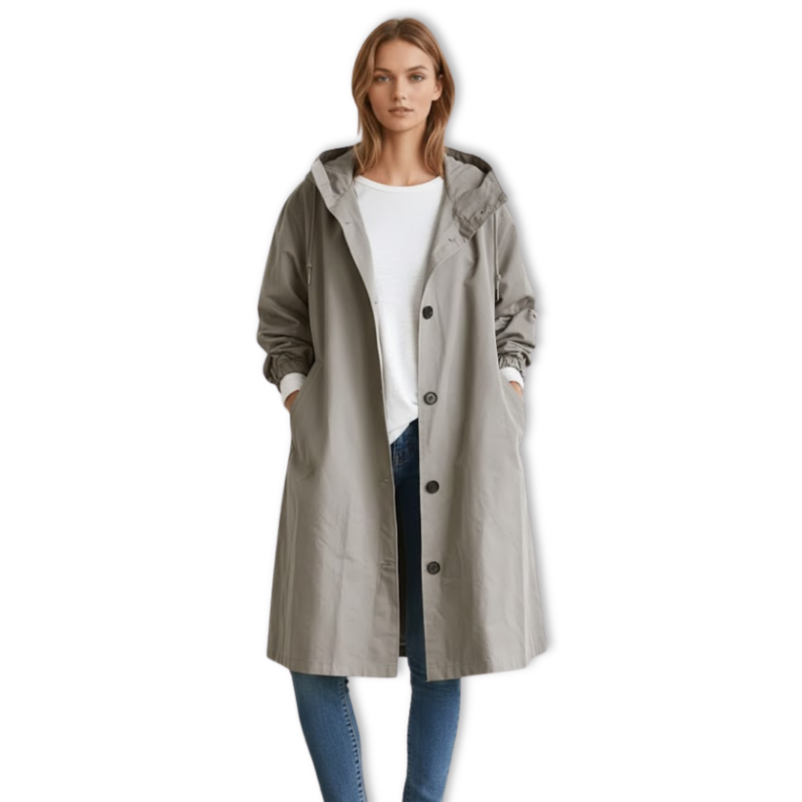 Manteau Midi Décontracté Femme à Manches Longues pour l’Automne avec Taille Cintrée Élégante
