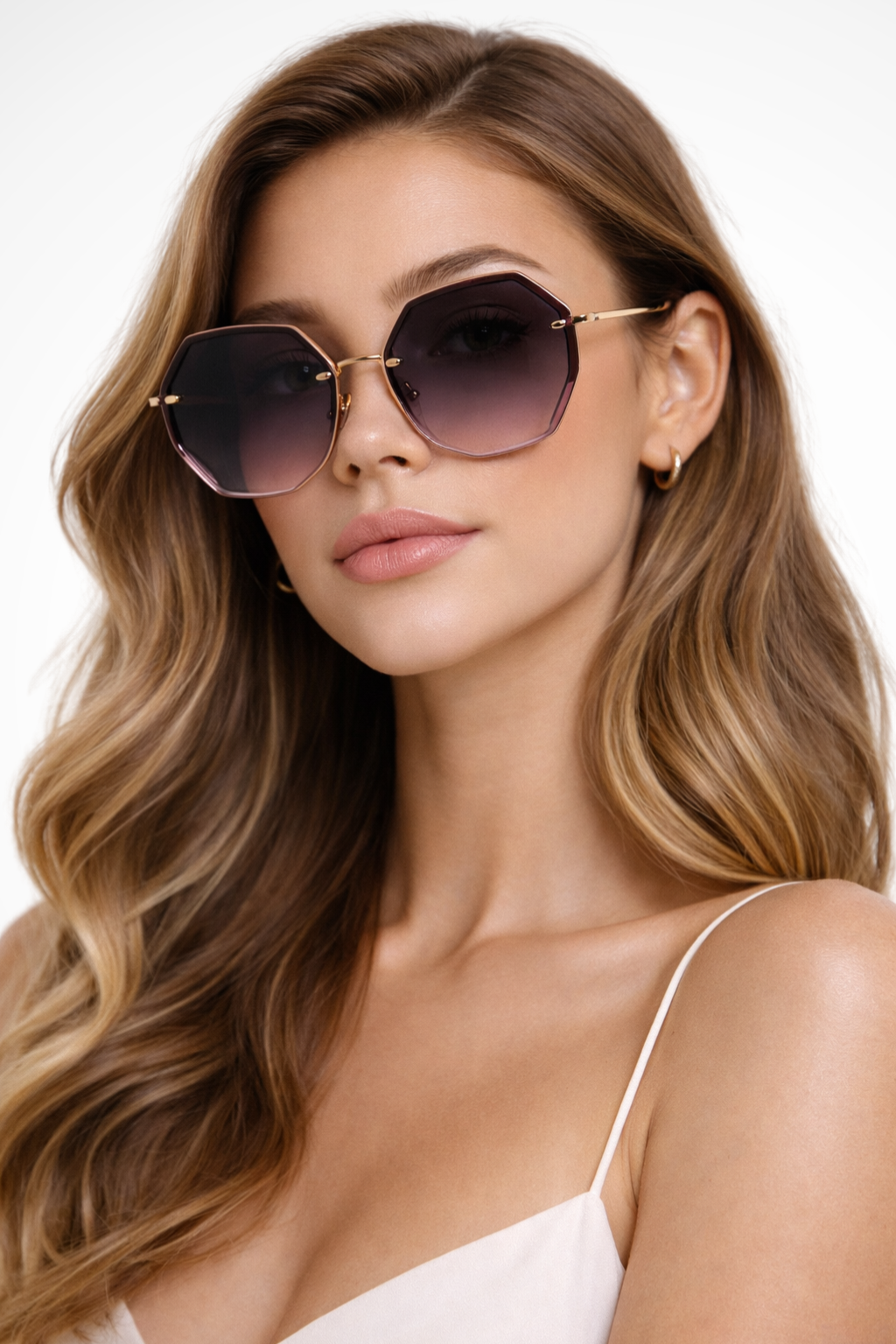 Gafas de sol grandes sin montura con lentes progresivos tintados