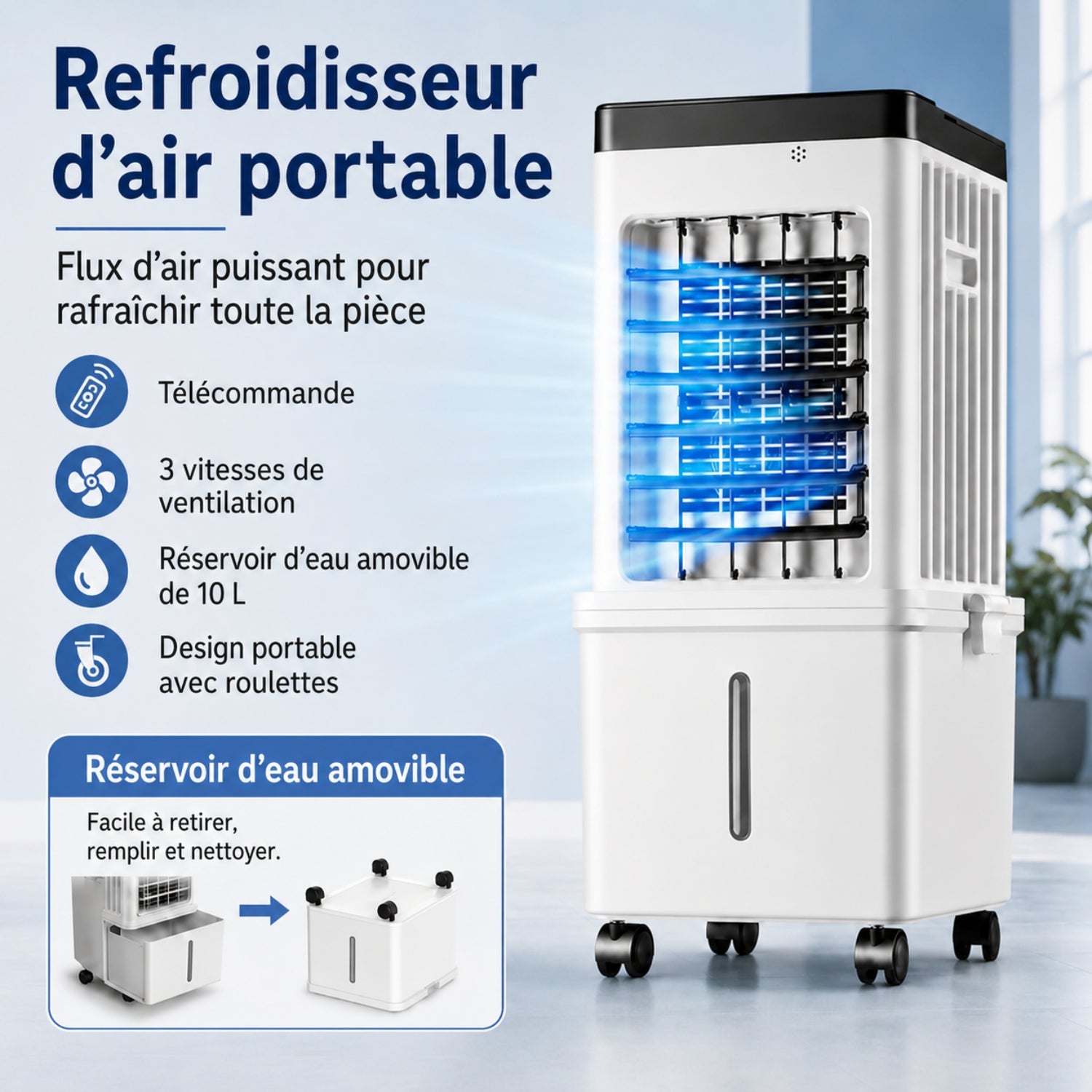Enfriador de aire portátil con depósito de 10 L