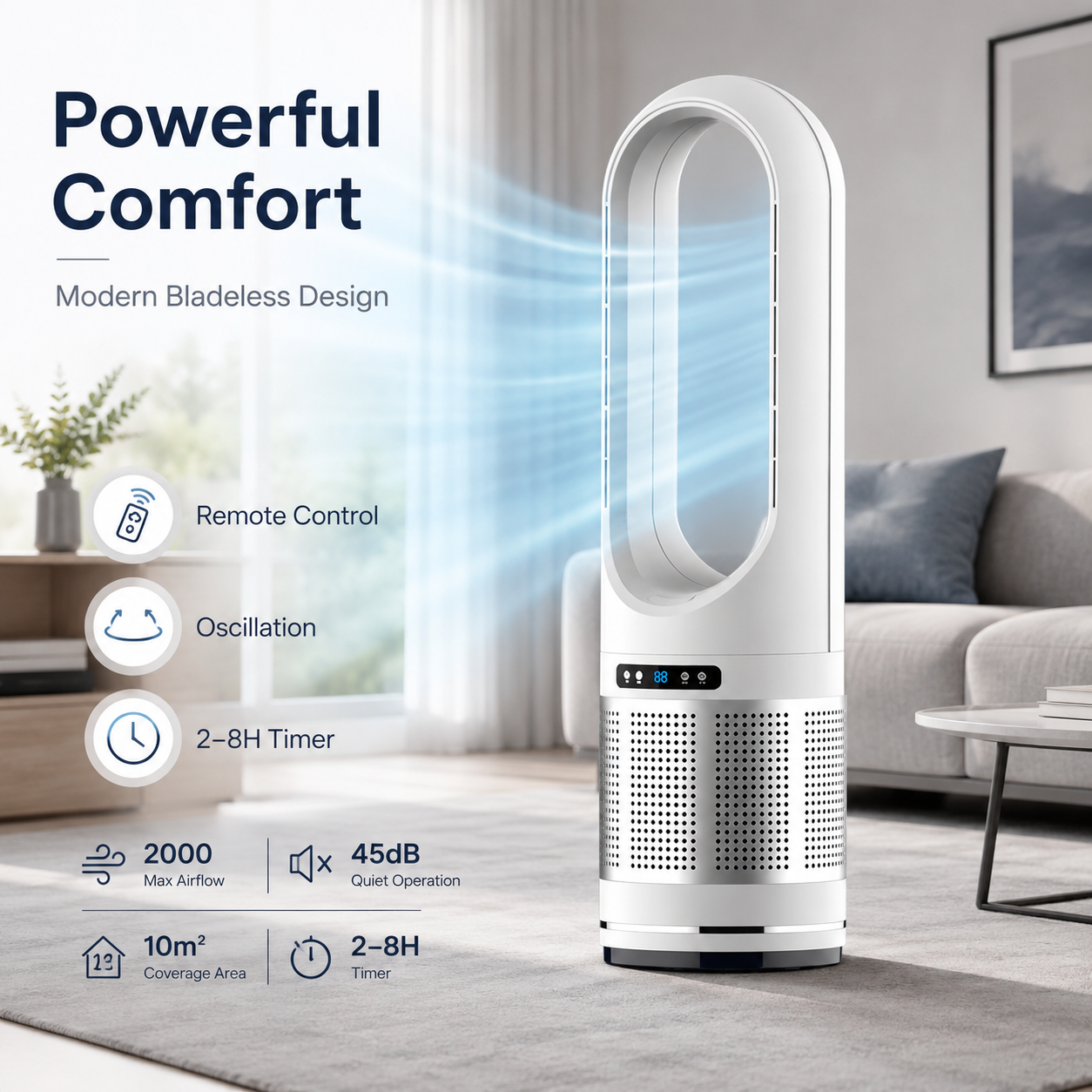 Blade-less Tower Fan with Remote Control