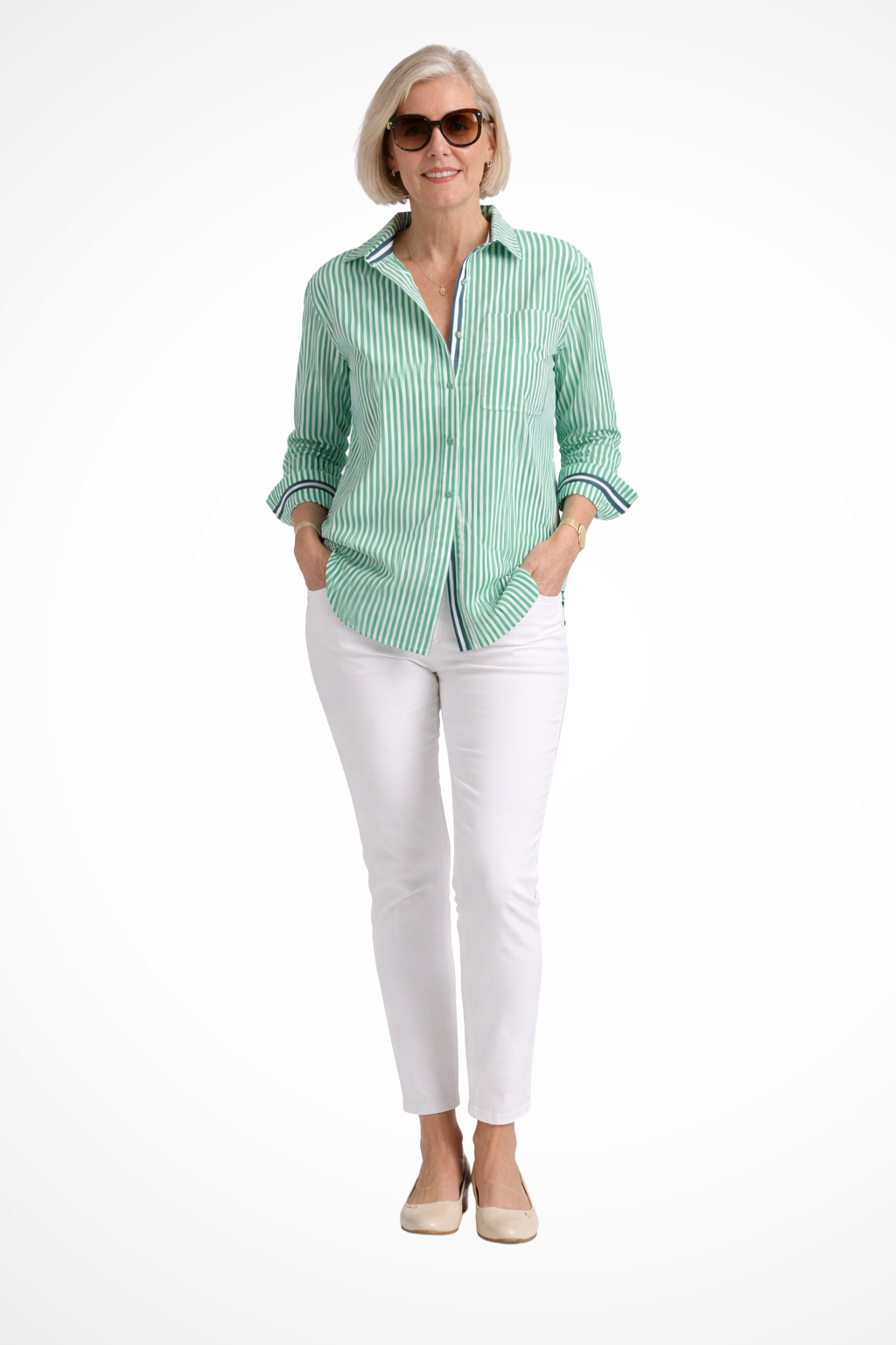 Women's Long Striped Shirt with Loose Fit and Chest Pocket