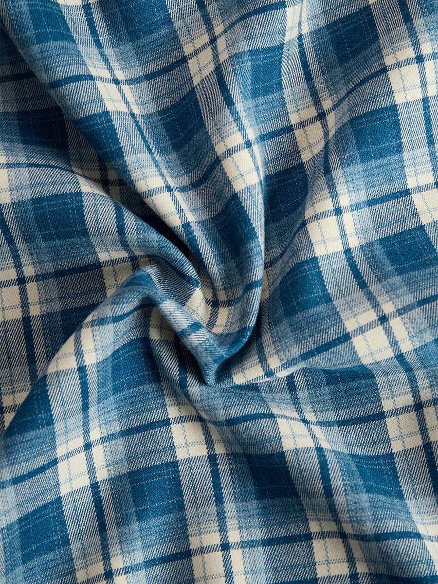 Robe Longue Chemise à Imprimé Écossais avec Manches Longues et Col Rabattu