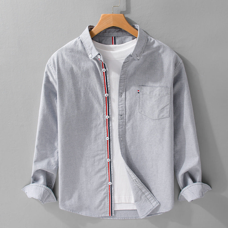 Chemise à Manches Longues en Coton à Col Rabattu et Fermeture Boutonnée pour Homme