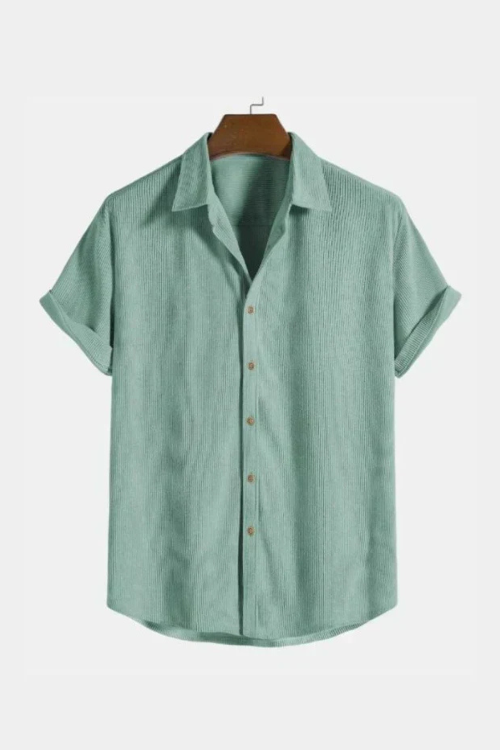 Camicia Casual a Maniche Corte e Collo Cubano da Uomo con Tessuto Testurizzato