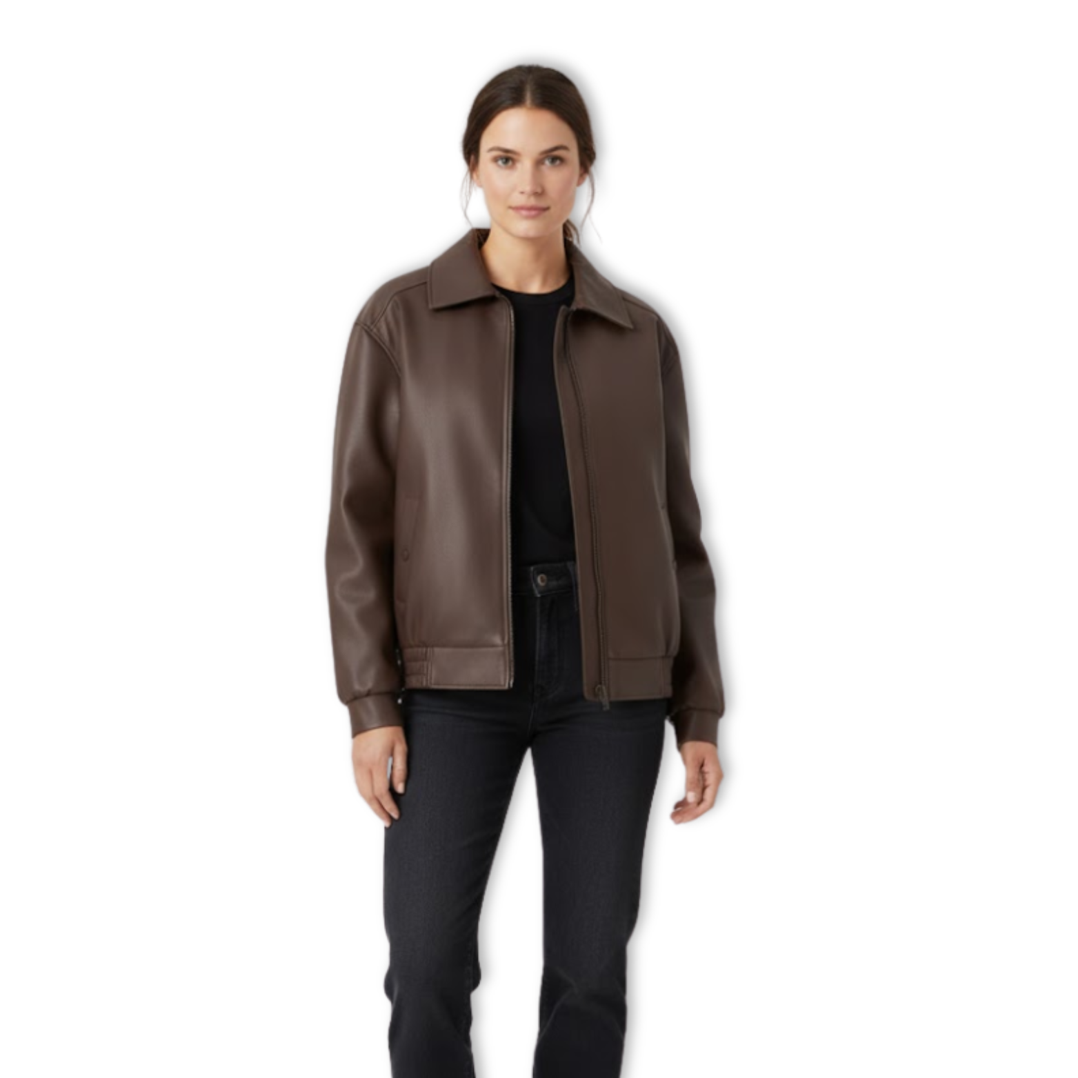 Veste en Cuir PU Femme Coupe Lâche Fermeture Éclair Manches Longues