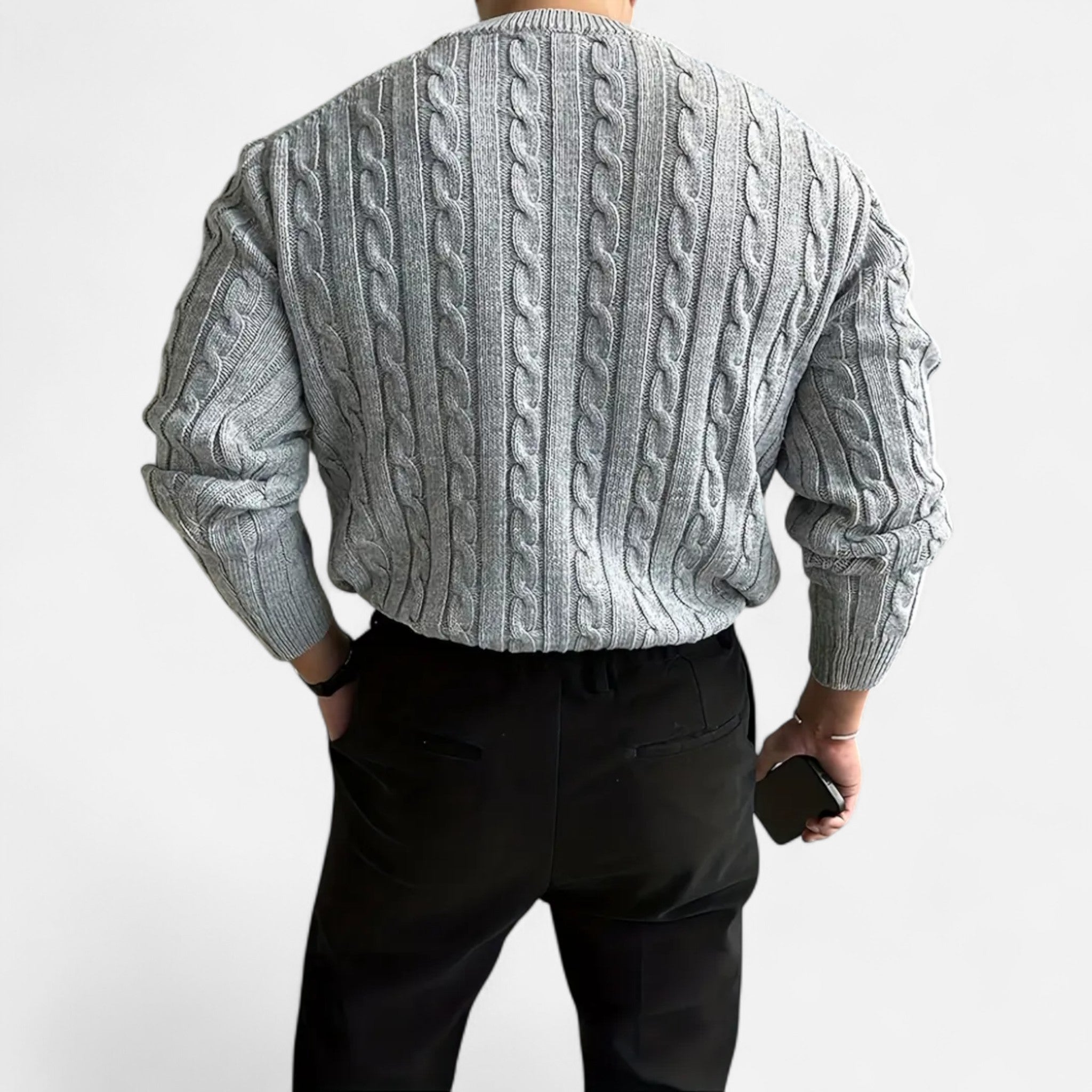 Velclairemode | Men's Round Neck Solid Knit Sweater Fall-Winter