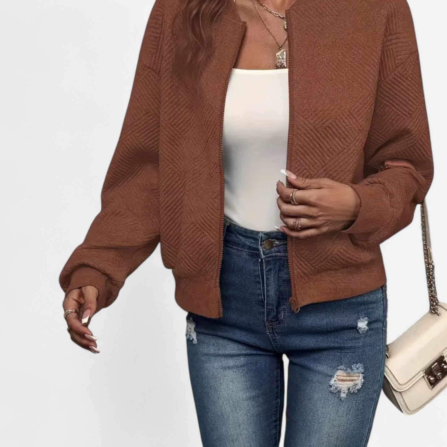 Velclairemode.com | Veste zippée femme en tissu texturé