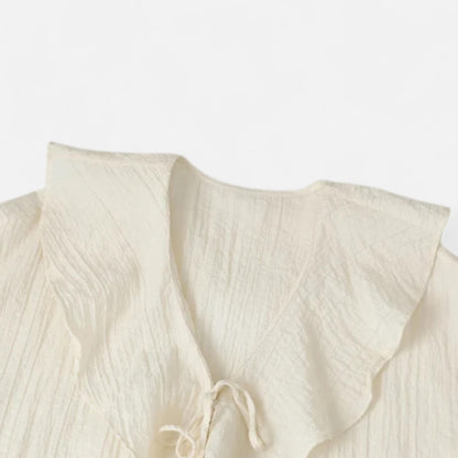 Velclairemode | Blouse Décontractée Femme à Volants Raffinés – Col V Lacé, Élégance Spontanée