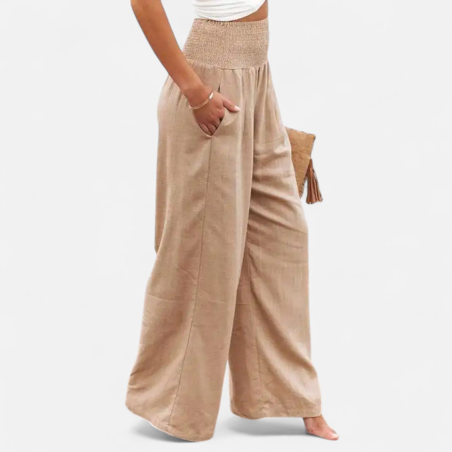 Velclairemode | Pantalon Femme Décontracté à Cordon – Taille Mi-Haute, Finition Usée Stylisée