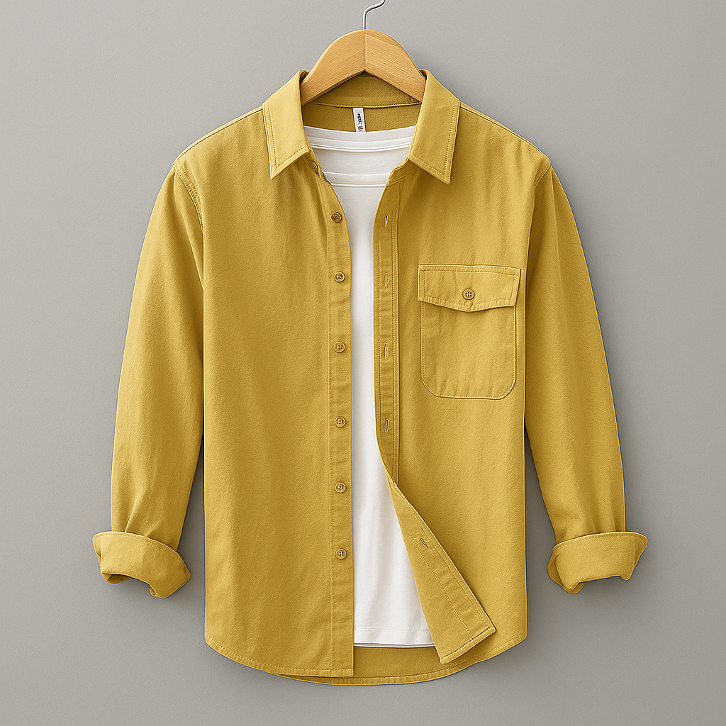 Chemise Oxford en Coton à Manches Longues avec Poche Poitrine pour Homme