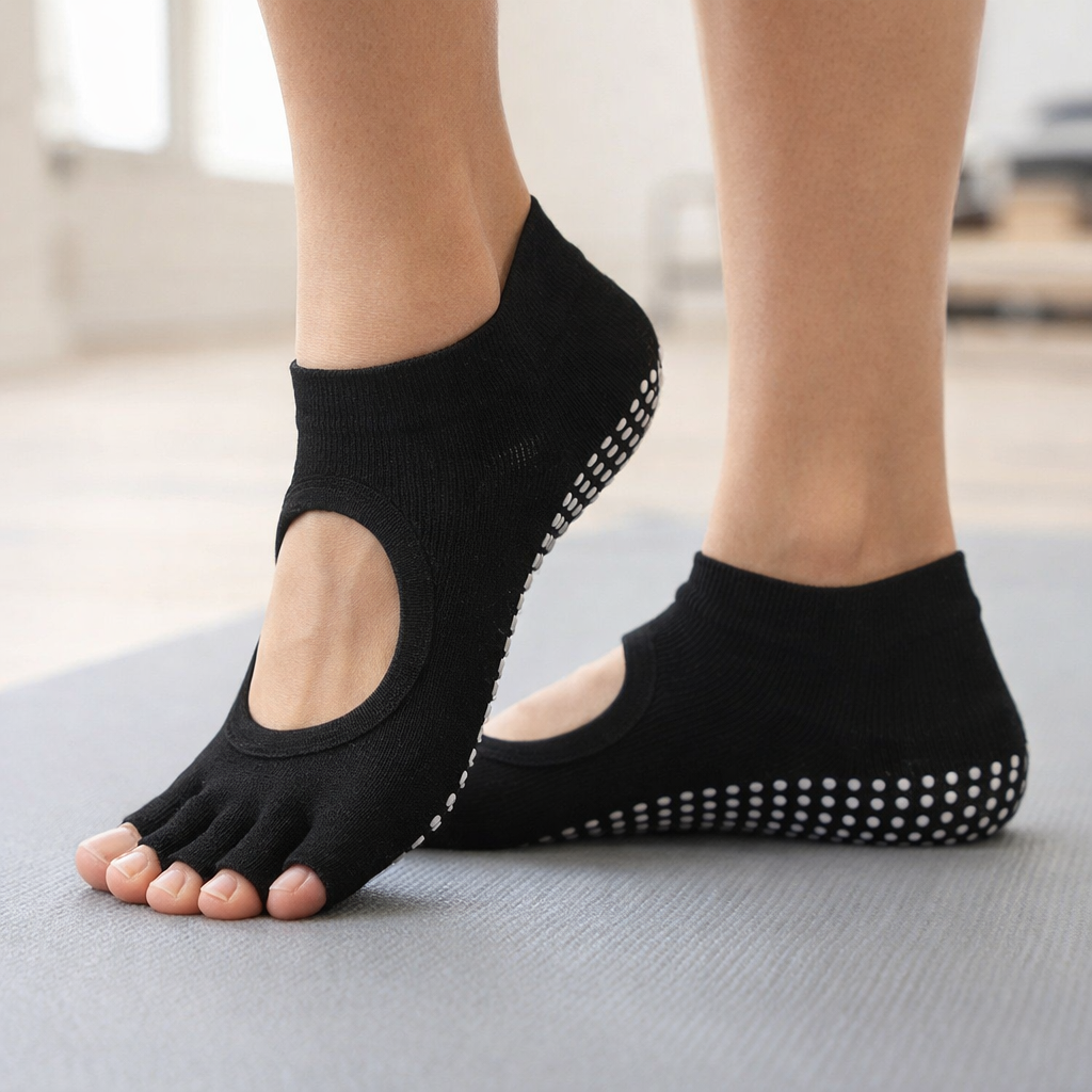 Chaussettes de Yoga Antidérapantes en Coton et Polyester pour Femme